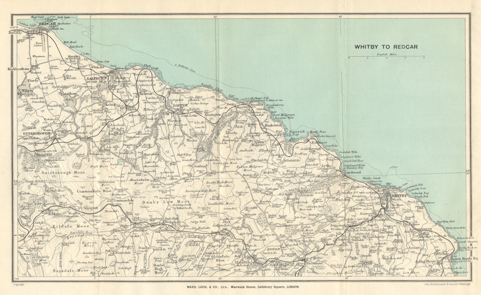 NORTH YORKSHIRE COAST & MOORS. Whitby Saltburn Redcar. WARD LOCK 1930 old map
